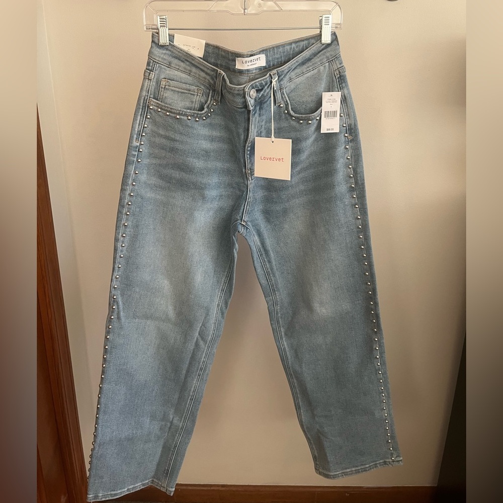 Lovervet by Vervet High Rise Studded Slim Wide Leg